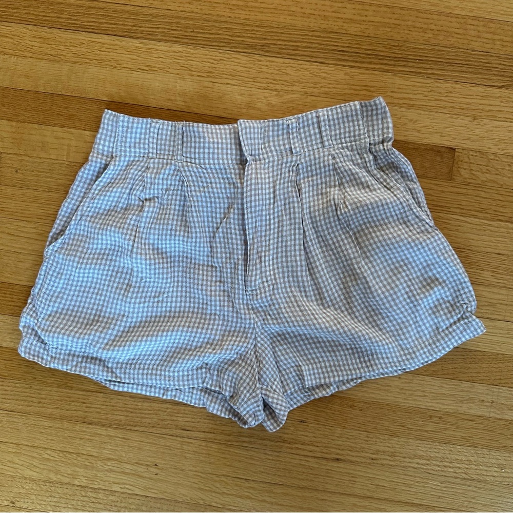 Beige and white gingham shorts with zipper and button closure from Z Supply.
